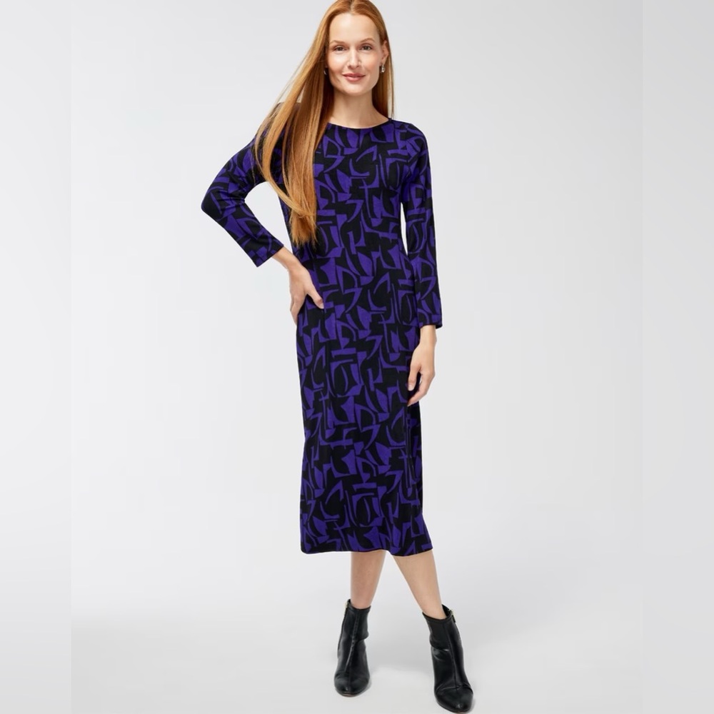 NWOT Chico's Travelers Abstract Print A-Line Midi Dress Size L (Chico's Size 2)